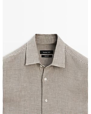 MASSIMO DUTTI 100% Linen Check Shirt - White