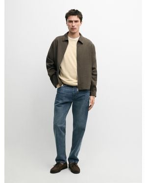 MASSIMO DUTTI Cropped 100% Linen Jacket - Blue