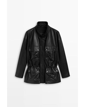 MASSIMO DUTTI Nappaleren Jack Met Zakdetails - Zwart