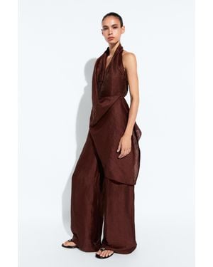 MASSIMO DUTTI Flowing Draped Halter Neck Jumpsuit - Brown