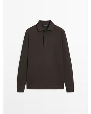 MASSIMO DUTTI Piqué Polo Met Structuur En Lange Mouw - Zwart