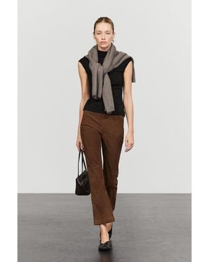 MASSIMO DUTTI Pantalón Legging Flare Fit Piel Ante - Marrón