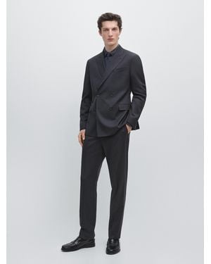 MASSIMO DUTTI 100% Cool Wool Double-Breasted Suit Blazer - Blue
