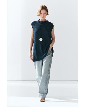 MASSIMO DUTTI Cotton Blend Roll Neck Top - Blue