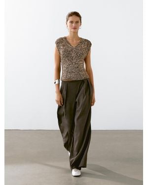 MASSIMO DUTTI Mouline-Top Aus Baumwolle Mit V-Ausschnitt - Braun