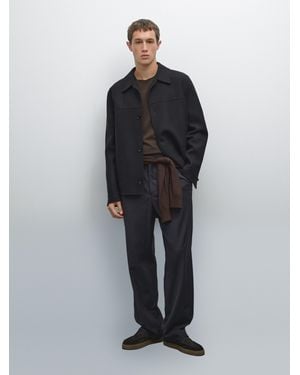 MASSIMO DUTTI Double Wool Blend Overshirt - Black