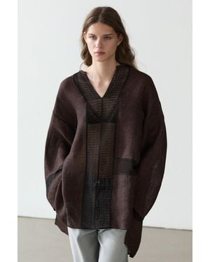 MASSIMO DUTTI Flowing Linen Blend Oversize Blouse With Lace Trim - Multicolour