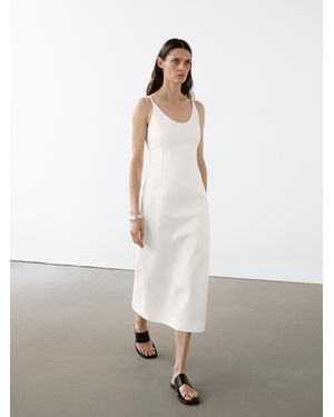 MASSIMO DUTTI Cotton Blend Strappy Midi Dress - White