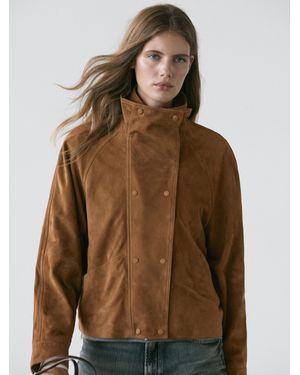 MASSIMO DUTTI Suede Leather Jacket With Buttons - Brown