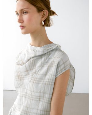 MASSIMO DUTTI Top A Quadri Con Collo Drappeggiato - Bianco