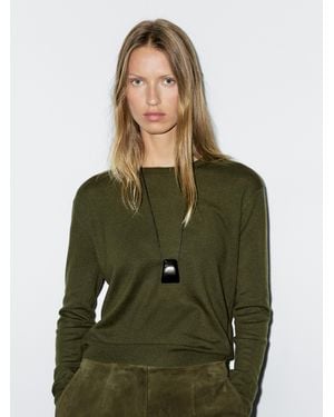 MASSIMO DUTTI Strickpullover Aus Wollmischgewebe Mit Rundausschnitt - Grün