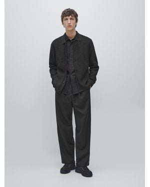 MASSIMO DUTTI Cardigan Avec Boutons En Coton Et En Laine - Noir