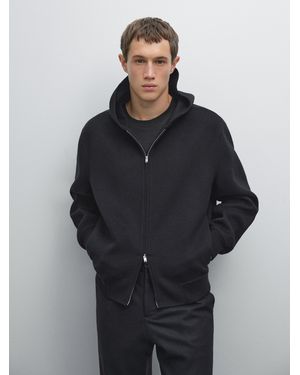 MASSIMO DUTTI Double Wool Blend Hooded Jacket - Blue