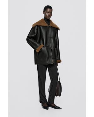 MASSIMO DUTTI Mouton Leather With Fur - Black