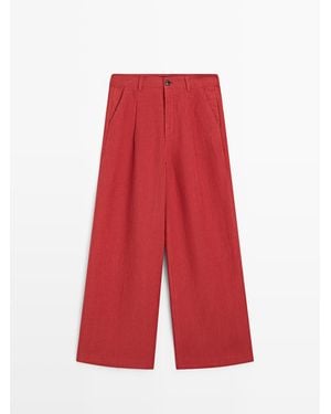 MASSIMO DUTTI Loose Fit High-Waist Linen Pants - Red