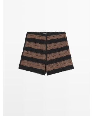 MASSIMO DUTTI Katoenen Short Met Streep En Haakwerk - Zwart
