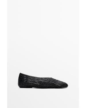 MASSIMO DUTTI Braided Leather Ballet Flats - Black