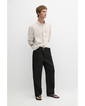 MASSIMO DUTTI 100% Linen Trousers With Dart Detail - Black