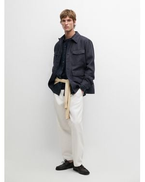 MASSIMO DUTTI Lightweight Linen Jacket With Pockets - Blue