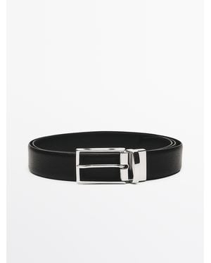 MASSIMO DUTTI Reversible Nappa Leather Belt - Black