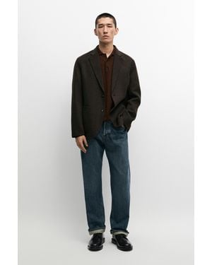 MASSIMO DUTTI Americana Pata De Gallo Mezcla Lana - Negro
