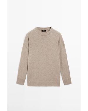 MASSIMO DUTTI Oversized Tricot Trui Van 100% Kasjmier - Naturel