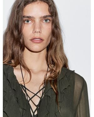 MASSIMO DUTTI Langes Fließendes Kleid Mit Volants - Schwarz