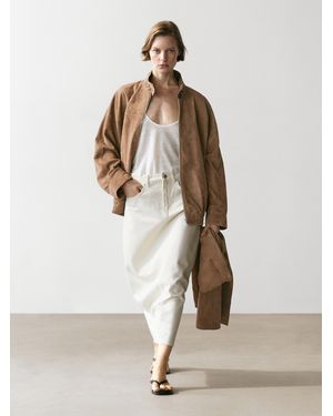 MASSIMO DUTTI Midi-Jeansrock Im Barrel-Fit - Weiß