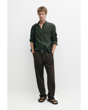 MASSIMO DUTTI Regular Fit 100% Linen Shirt - Green