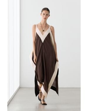 MASSIMO DUTTI Flowing Midi Dress With Contrast Trim Detail - Black