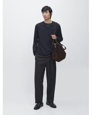 MASSIMO DUTTI Cotton Blend V-Neck Knit Jumper - Blue