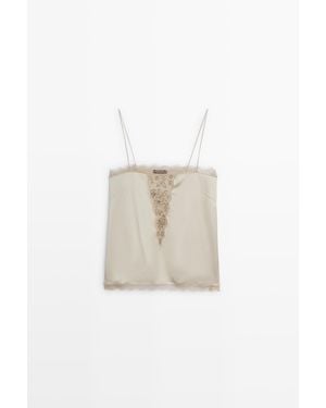 MASSIMO DUTTI Top Lingerie Con Spalline Sottili E Dettaglio Pizzo - Bianco