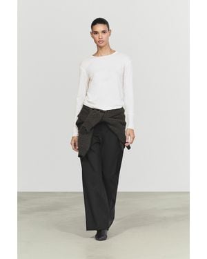 MASSIMO DUTTI Long Sleeve T-Shirt With Cuff Detail - White