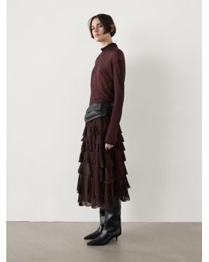 MASSIMO DUTTI Ruffled Midi Skirt - White