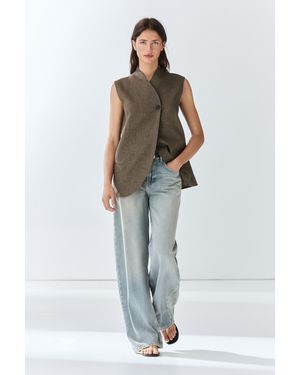 MASSIMO DUTTI Linen Melange Vest - Brown