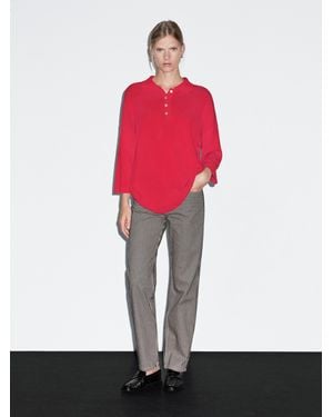 MASSIMO DUTTI Striped Low-Rise Straight-Leg Jeans - Red