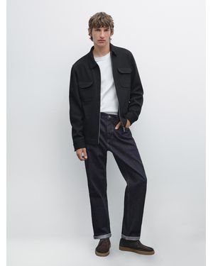 MASSIMO DUTTI Cotton Blend Twill Jacket With Pockets - Blue