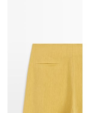 MASSIMO DUTTI Flowing Wide-Leg Linen Blend Trousers - Yellow