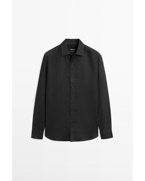 MASSIMO DUTTI Slim Fit 100% Linnen Overhemd - Zwart
