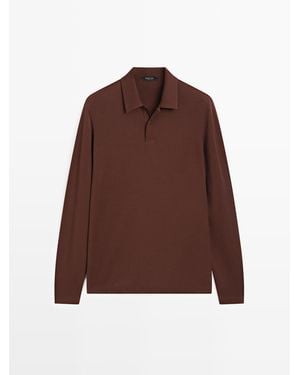 MASSIMO DUTTI Polo Met Lange Mouw En Drukknoop - Bruin