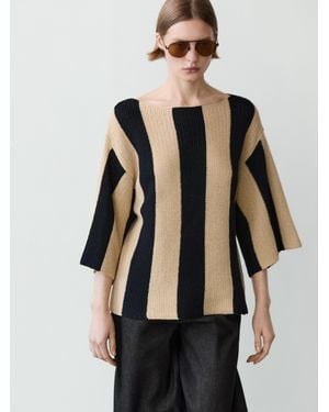 MASSIMO DUTTI Striped Cotton Blend Knit Jumper - Natural