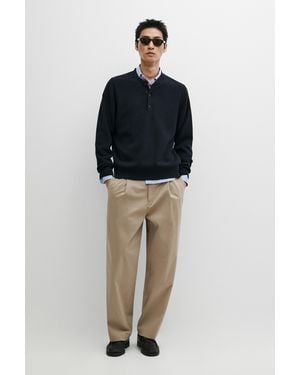 MASSIMO DUTTI Pleated Barrel Fit Trousers - Blue