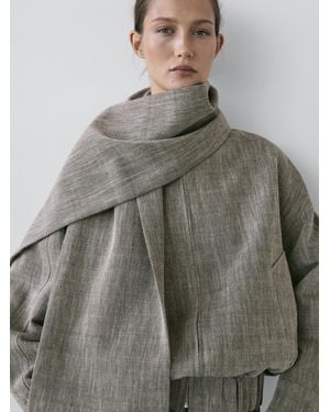 MASSIMO DUTTI Flecked Bomber Jacket With Scarf - Gray