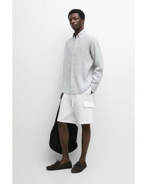 MASSIMO DUTTI 100% Linen Striped Shirt - White