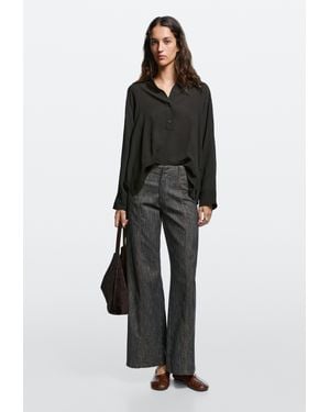 MASSIMO DUTTI Wide-Leg Denim Effect Trousers - Grey