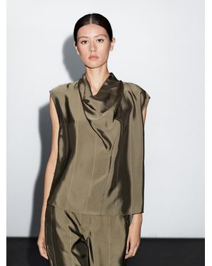 MASSIMO DUTTI Flowing Blouse With Striped Details - Natural