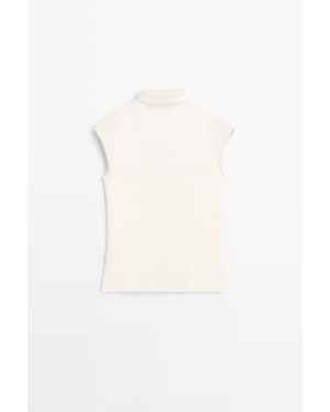 MASSIMO DUTTI Tricot Top Met Opstaande Kraag - Wit