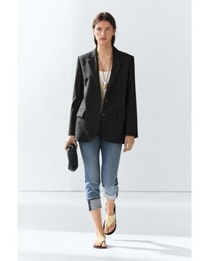 MASSIMO DUTTI 100% Extra Fine Wool Two-Button Blazer - Black