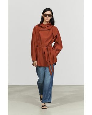 MASSIMO DUTTI Flowing Tie-Detail Blouse - Red