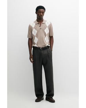 MASSIMO DUTTI Short Sleeve Diamond Pattern Cotton Blend Polo Shirt - Multicolour